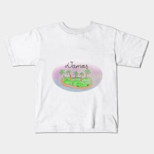 Damas watercolor Island travel, beach, sea and palm trees. Holidays and vacation, summer and relaxation Kids T-Shirt